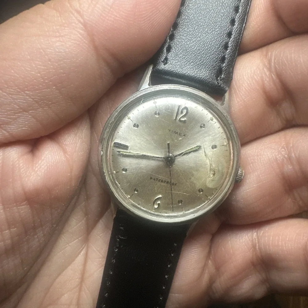 Working VTG 1967 Timex Marlin Dot-Dash Manual Wind Rare Watch 33mm -Bad Crystal